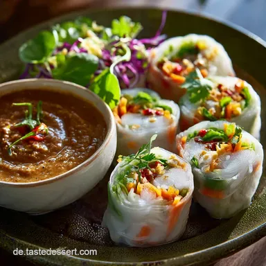 Vietnamesische Fr&uuml;hlingsrollen Originalrezept cremiger ErdnussDip Rezeptkarte