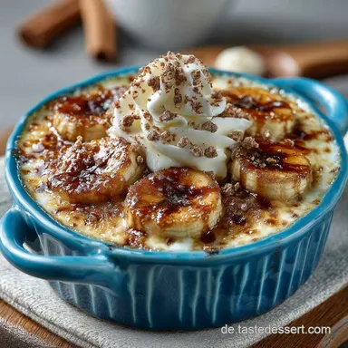 Warmer SchokoladenBananenNachtisch BlitzGratin mit cremiger Schokohaube Rezeptkarte