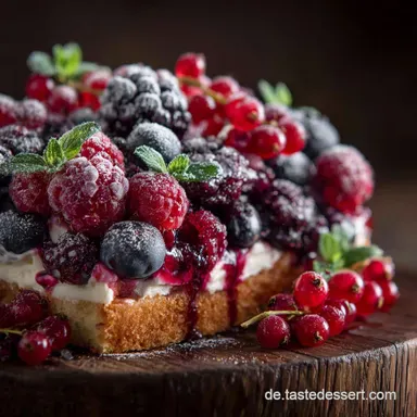 Winterlicher Blitzkuchen mit Beeren und Schmand Das schnelle, saftige Rezept. Rezeptkarte