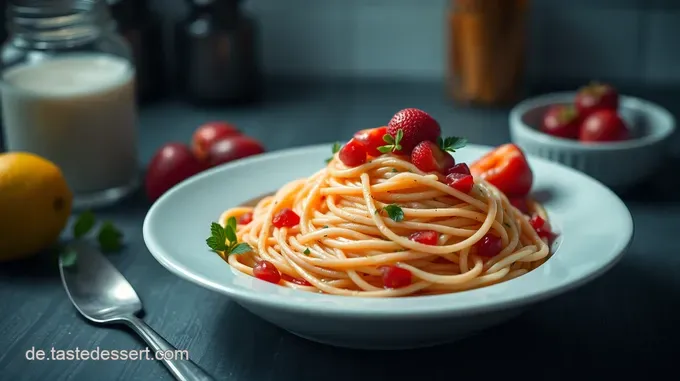 Sommerliche Erdbeer-Spaghetti mit Joghurt-Sauce