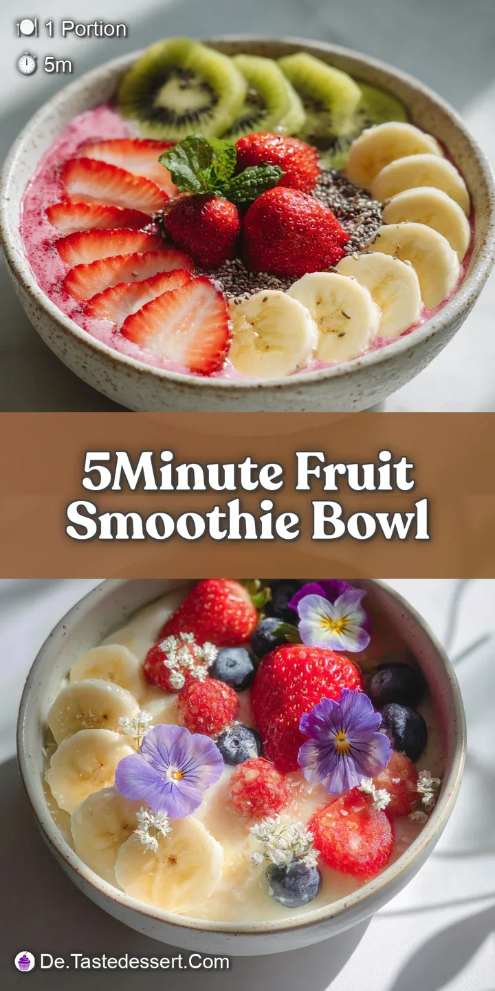 Close-up of a bright smoothie bowl with glistening strawberries, blueberries, and a dusting of coconut flakes showing refr...