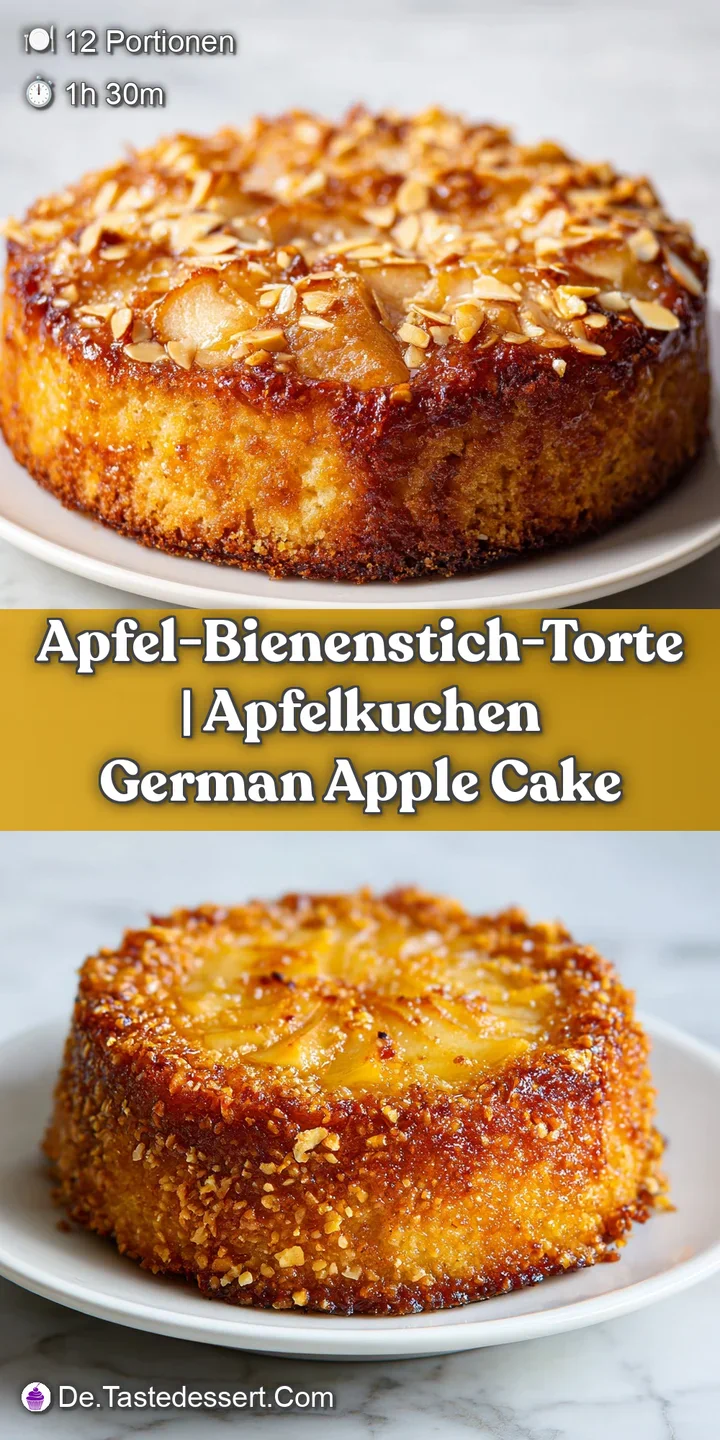 Detailansicht gl&auml;nzender, karamellisierter Mandeln auf luftiger Sahne mit zarten, hellgelben Apfelspalten im Anschnitt.