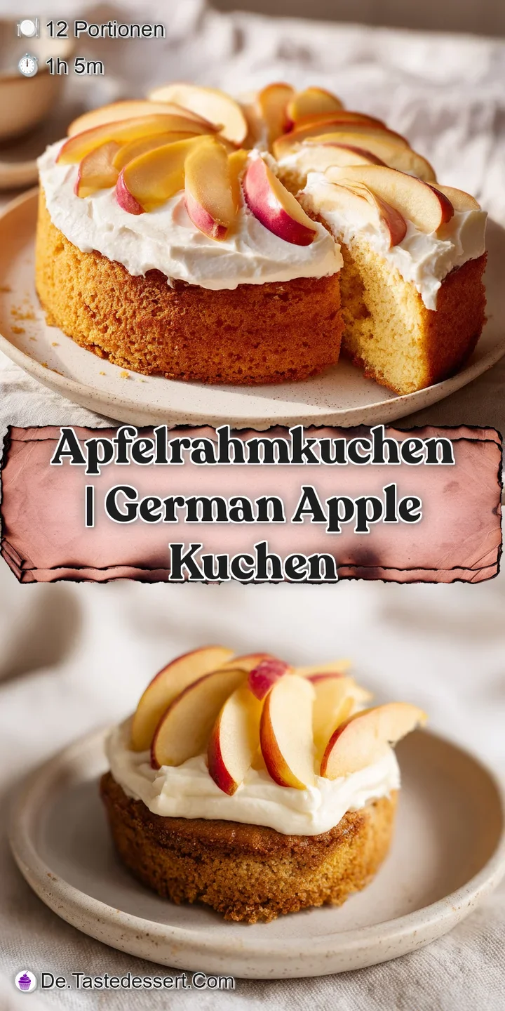 Nahaufnahme von saftigen, weichen Apfelspalten, die in eine luftige, wei&szlig;e Creme mit goldgelbem Teigrand eingebettet sind.