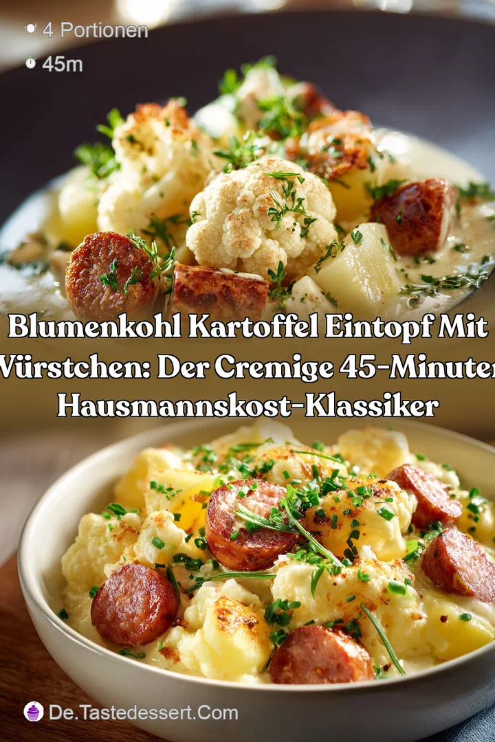 Blumenkohl Kartoffel Eintopf mit W&uuml;rstchen: Der cremige 45-Minuten Hausmannskost-Klassiker
