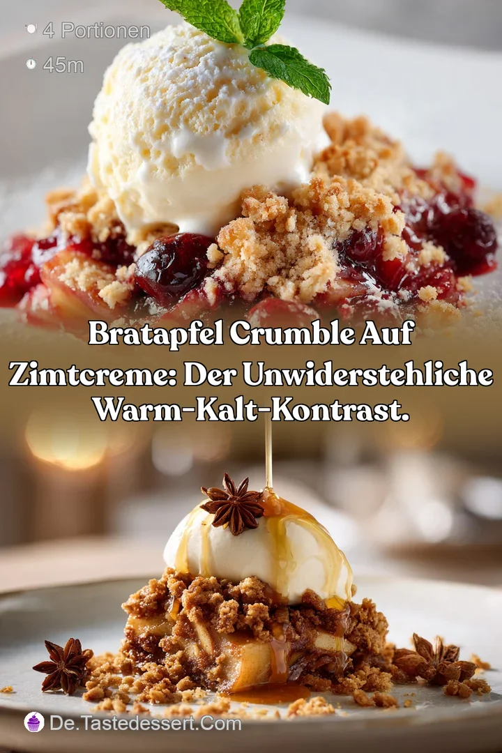 Bratapfel Crumble auf Zimtcreme: Der unwiderstehliche Warm-Kalt-Kontrast.