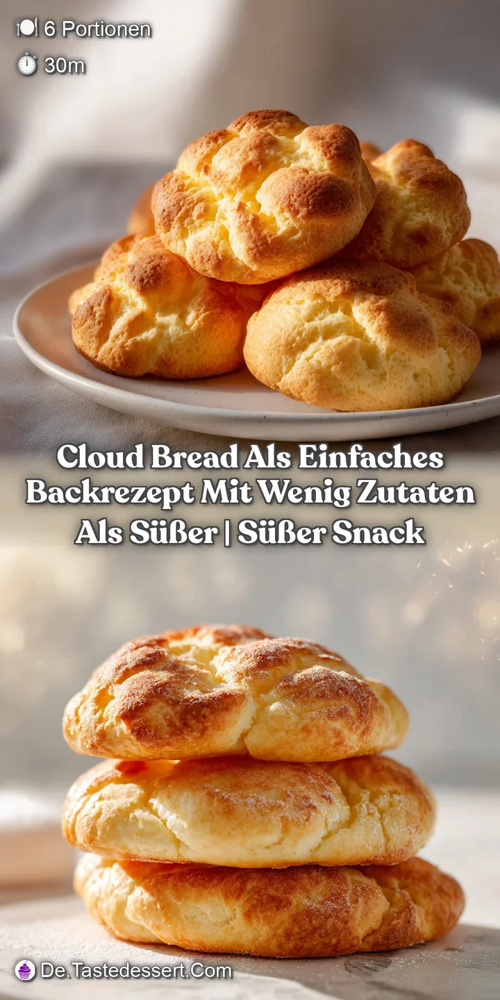 Close-up shows soft, porous texture of cloud bread, slightly golden and very airy. A delightful, light snack alternative.