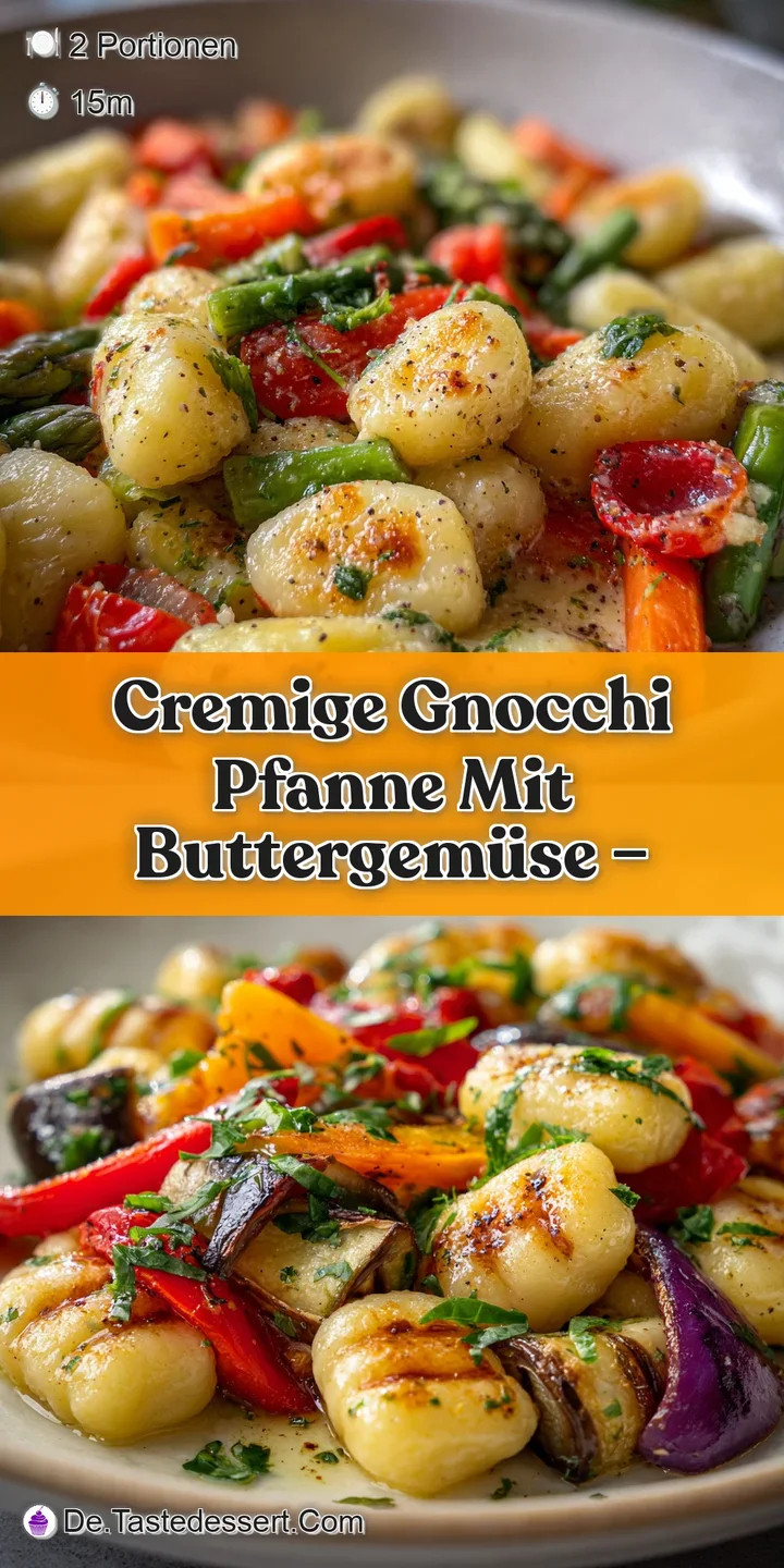 Close-up of gnocchi: pillowy soft texture with slight browning, tossed with bright green beans and peppers, butter sauce v...