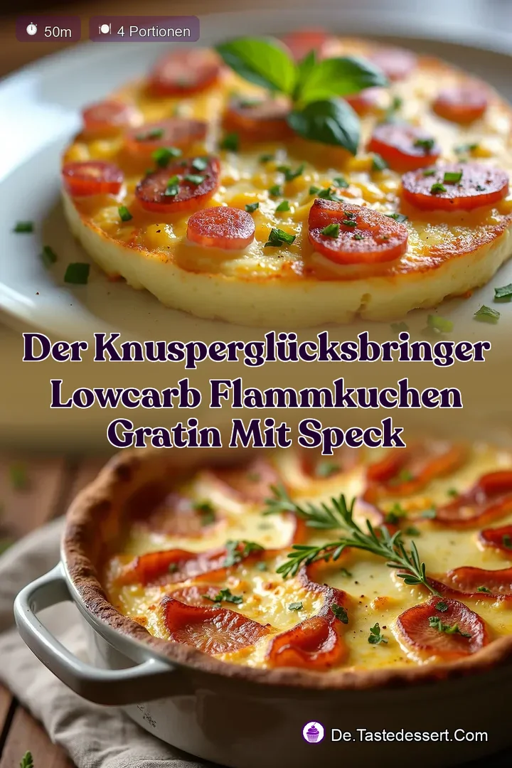 Der KnusperGl&uuml;cksbringer LowCarb Flammkuchen Gratin mit Speck
