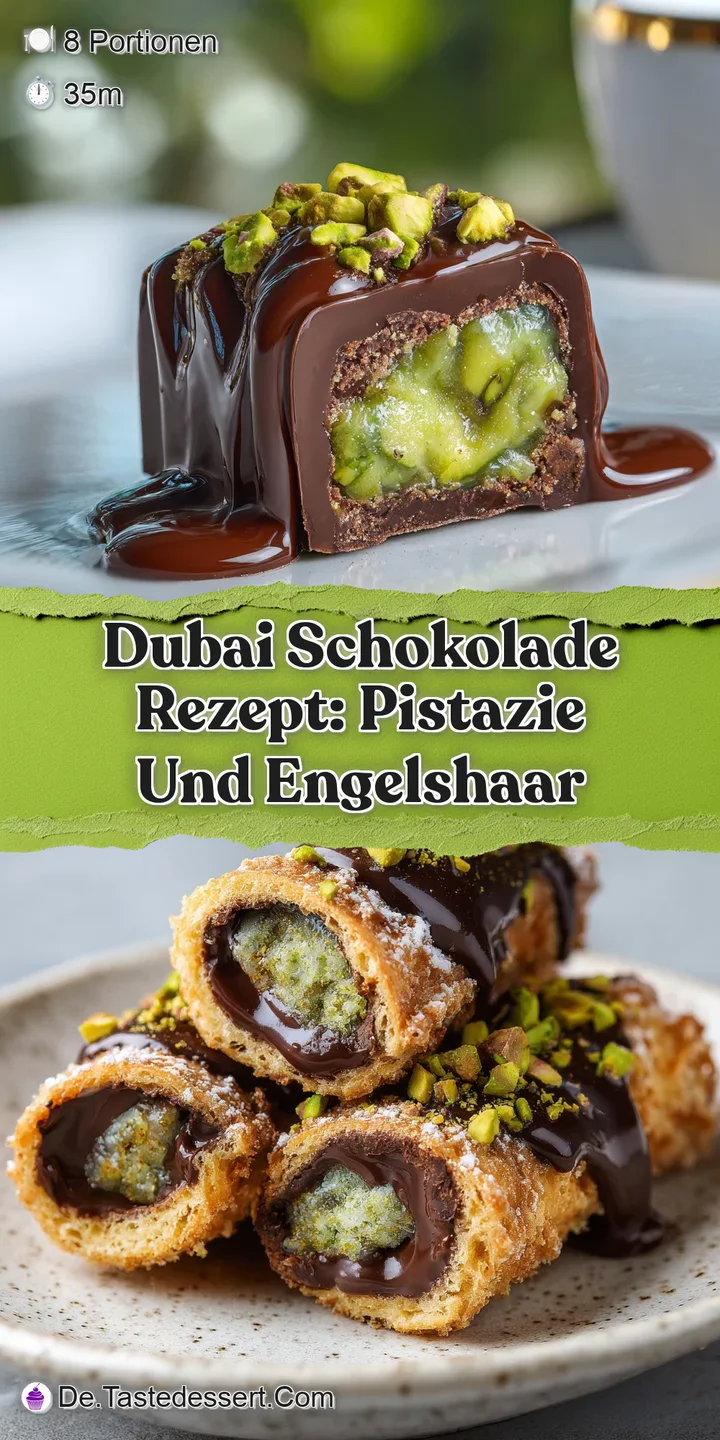 Close-up reveals a luscious dessert: crisp kadayif, bright pistachios, and a generous drizzle of glossy, dark chocolate.