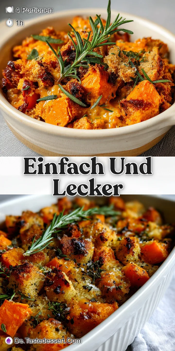 Up-close view of a vegan casserole, with hints of herbs and golden-brown crust; tempting and delicious comfort food.