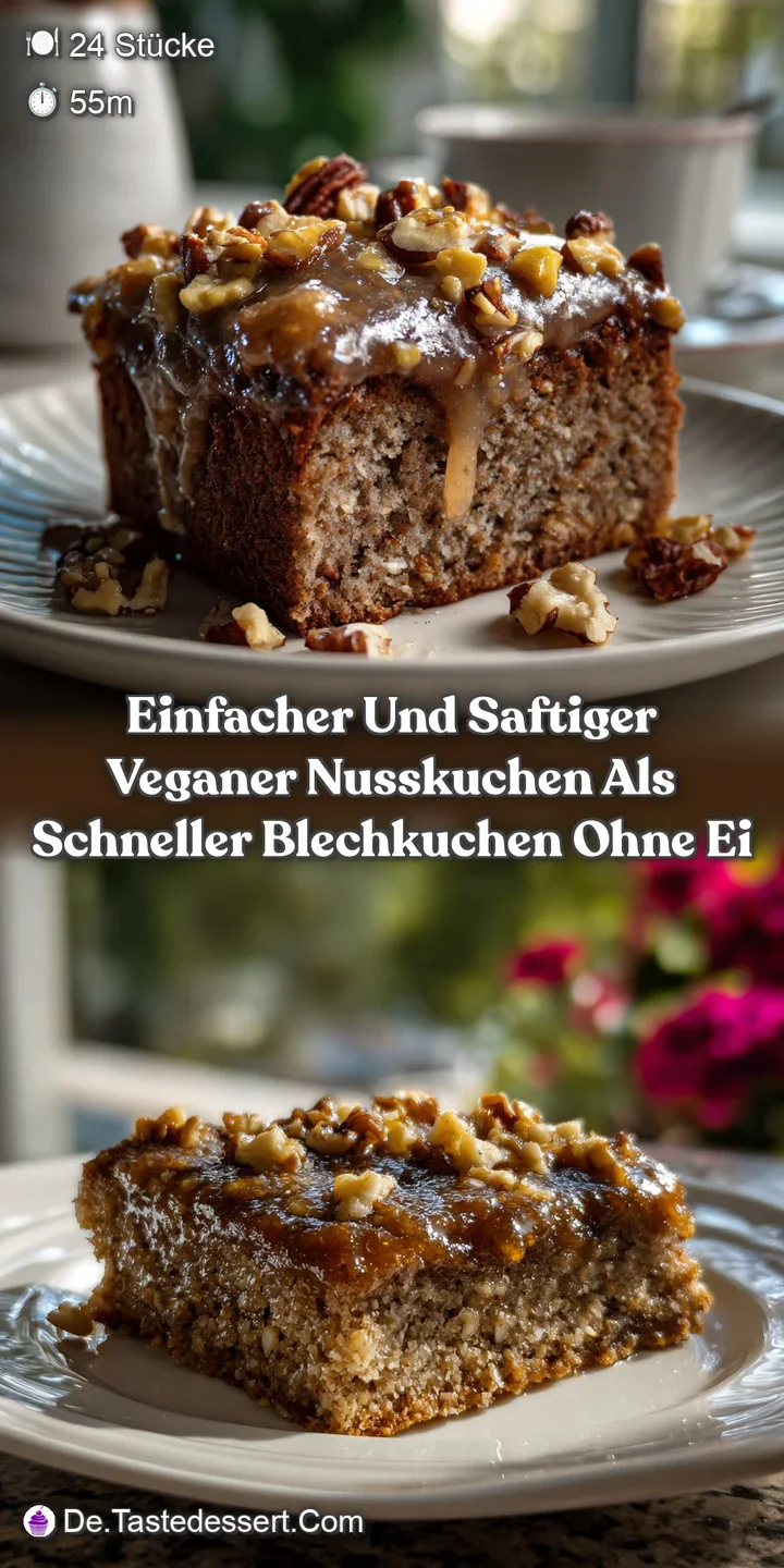 Close-up of a tender slice, displaying a rich, inviting interior. Visible nuts add texture. The cake appears incredibly mo...