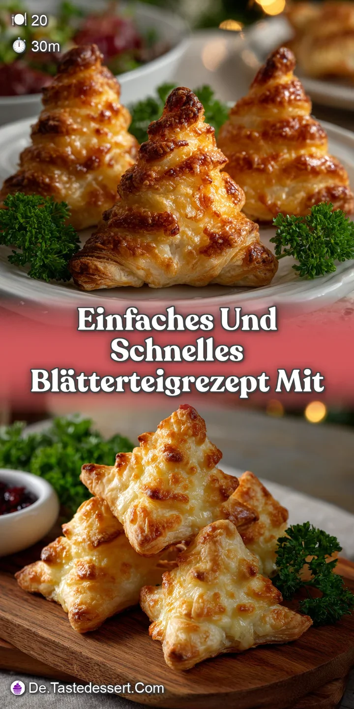 Close-up of cheesy puff pastry squares, revealing layers of golden-brown, flaky dough and melted cheese. An irresistible b...