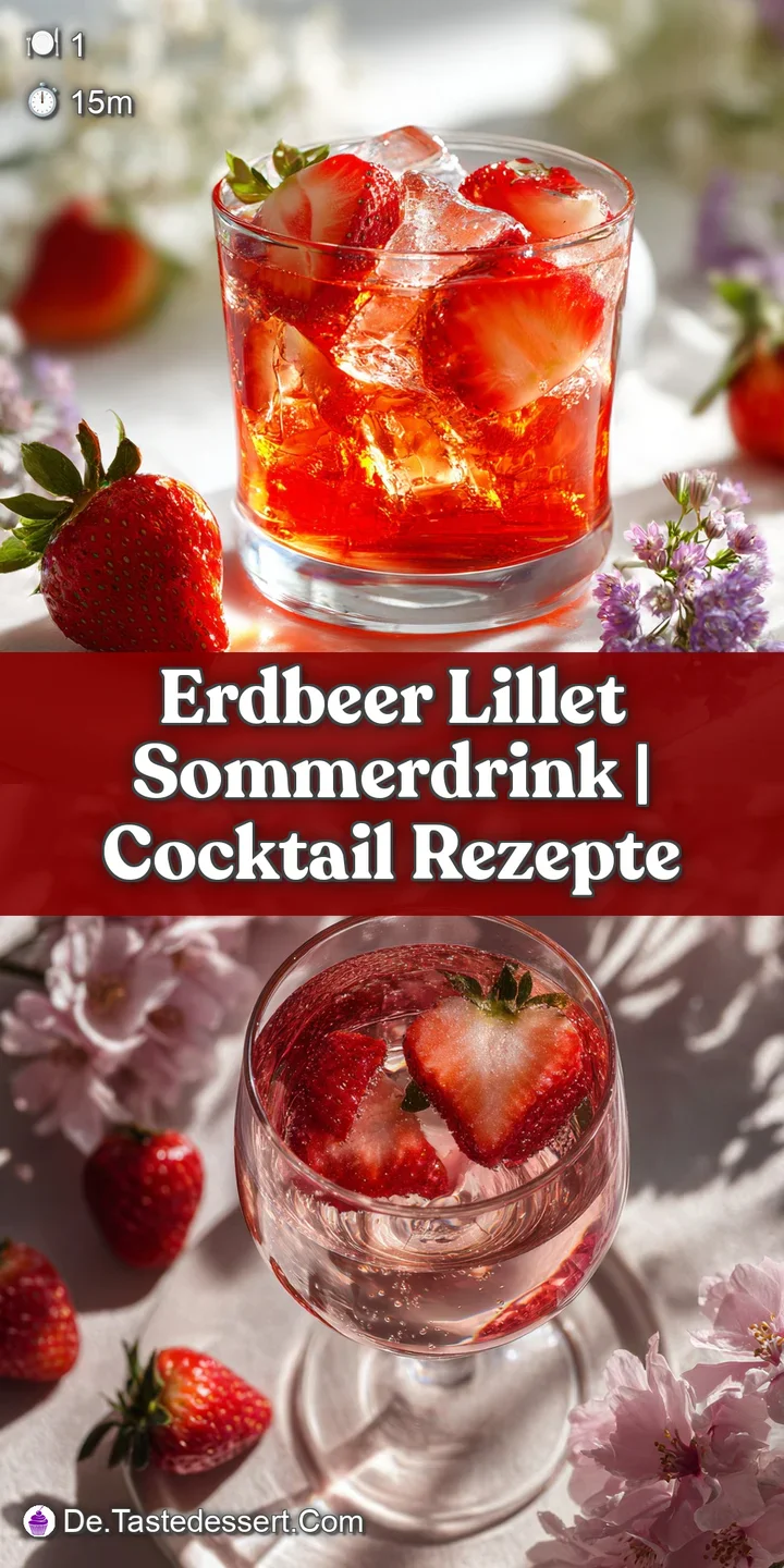 Close-up of a vibrant strawberry Lillet drink with ice, showcasing the drink's inviting color and refreshing texture.