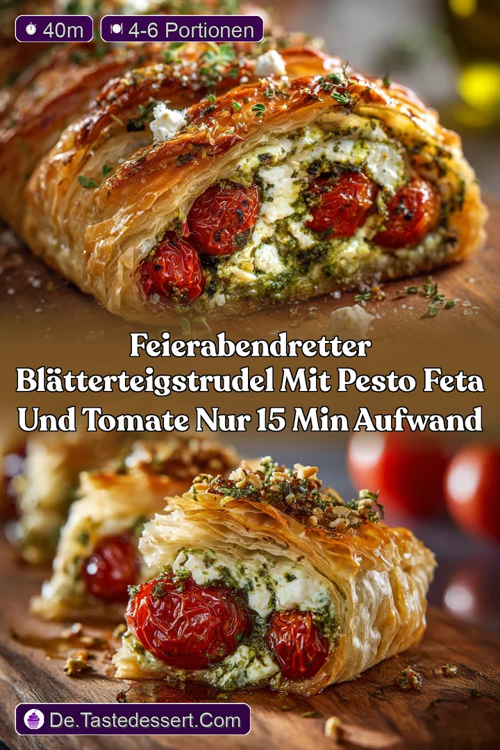 FeierabendRetter Bl&auml;tterteigstrudel mit Pesto Feta und Tomate Nur 15 Min Aufwand