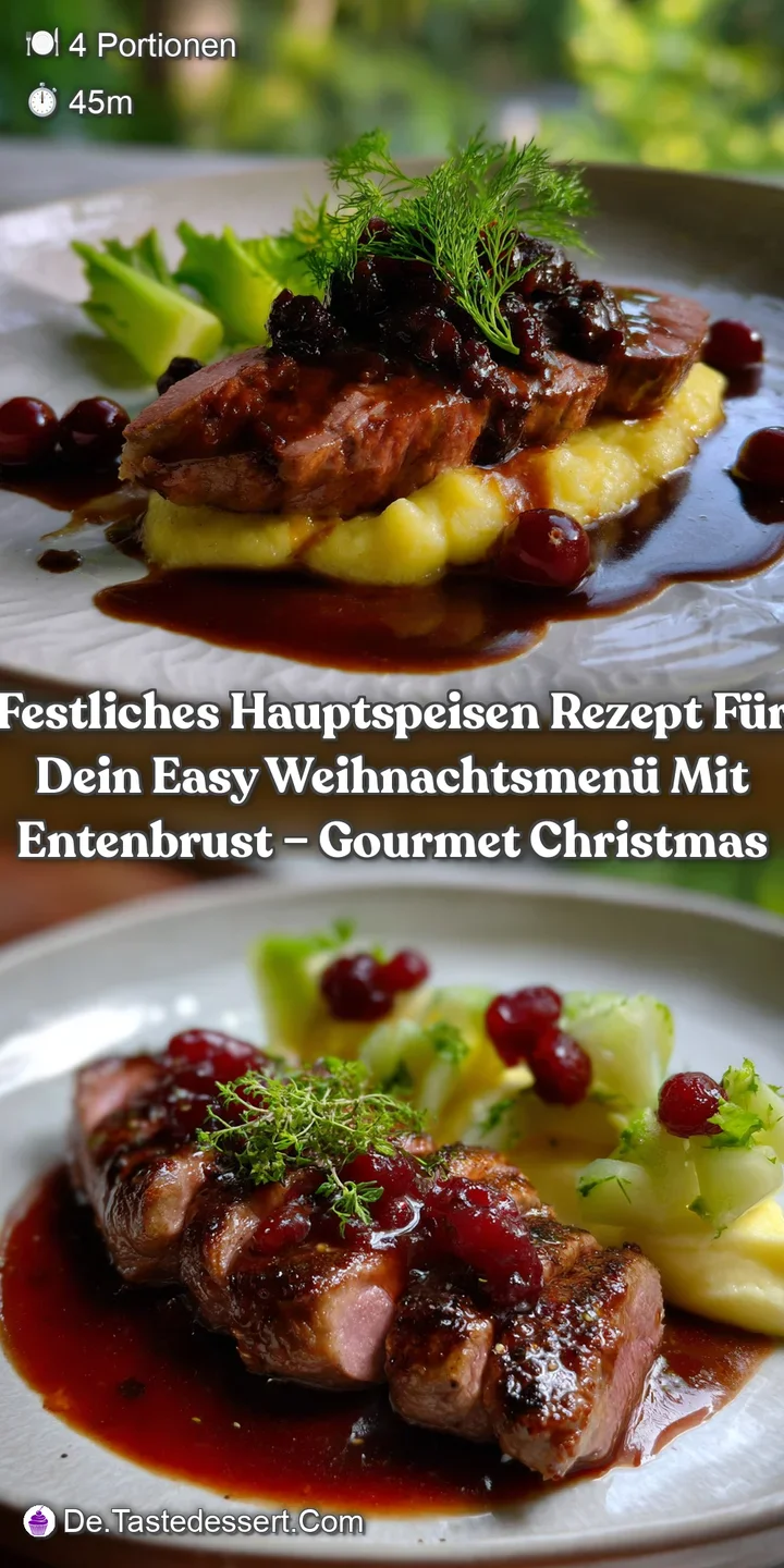 Close-up of succulent duck breast with beautifully rendered skin, showing rich, mahogany hues, hinting at a tender and fla...