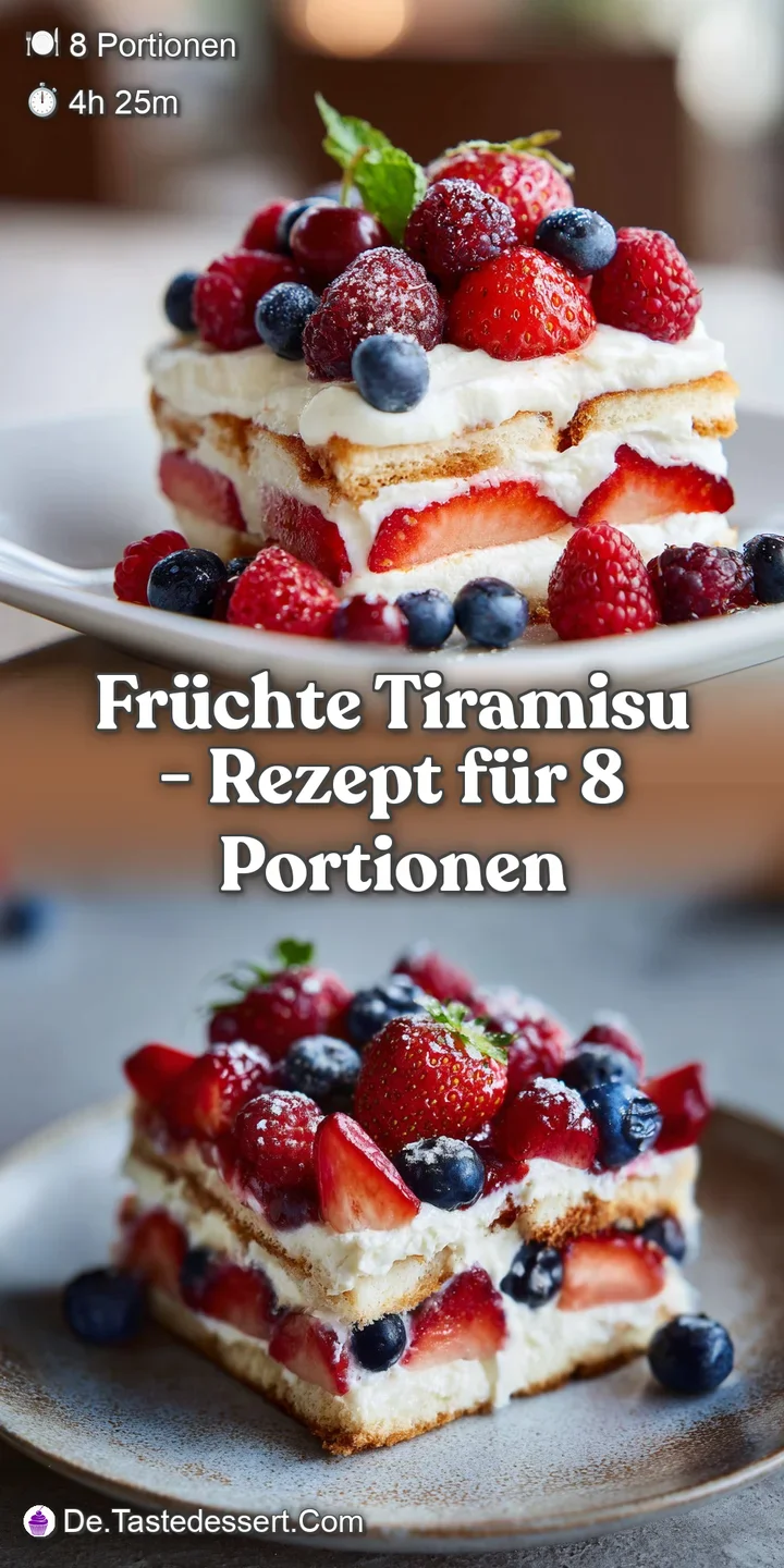 Close-up of airy mascarpone cream swirled with vibrant red strawberry pieces, topped with cocoa dust.