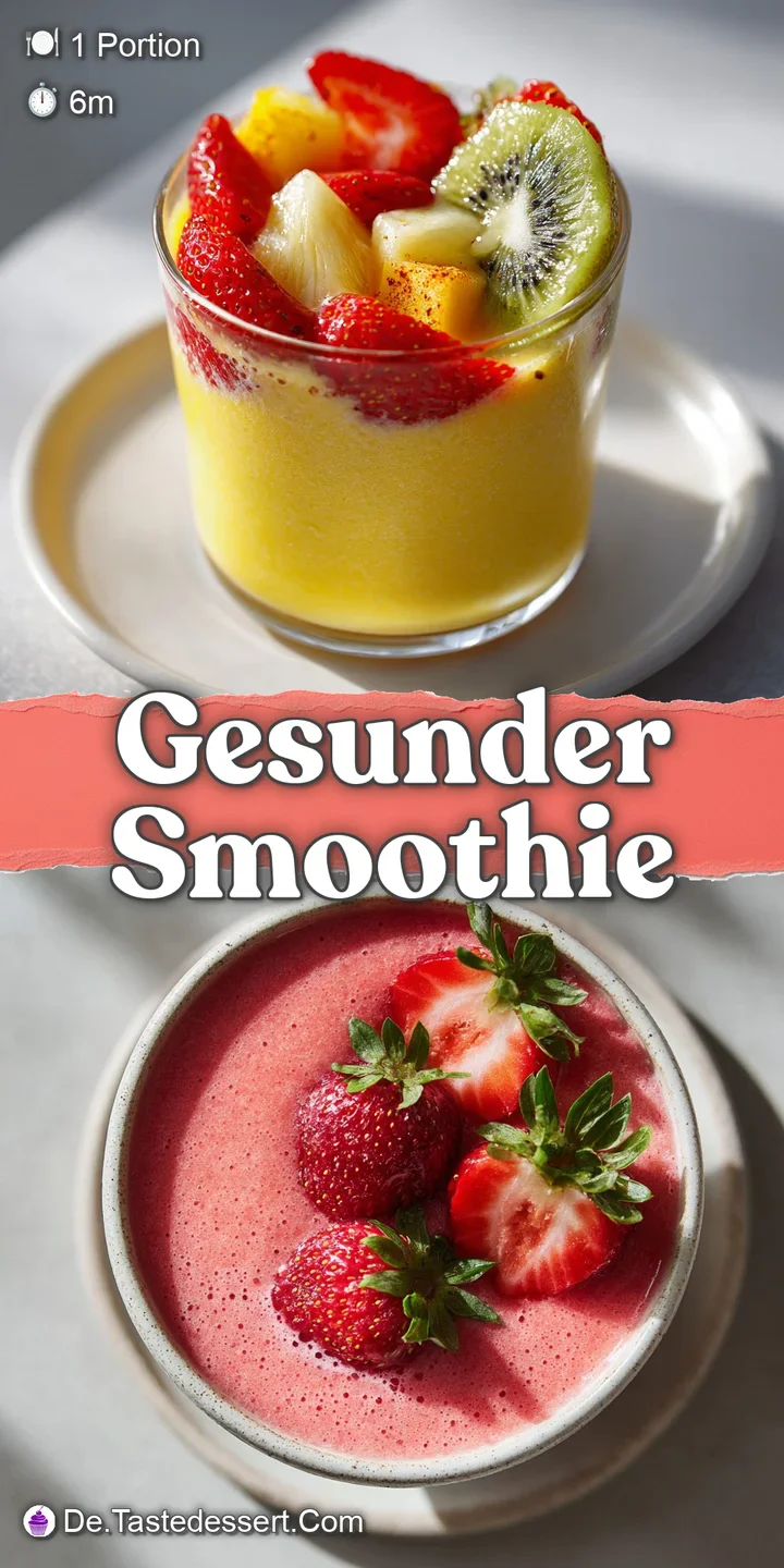 Close-up of a frosty, blended fruit smoothie with visible chunks of fruit. Condensation on the glass hints at its cold, re...