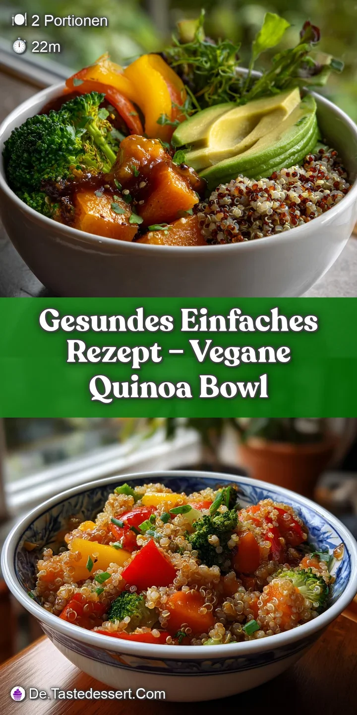 Close-up of a vegan quinoa bowl, highlighting the varied textures and fresh ingredients. Steam rises from the bowl.