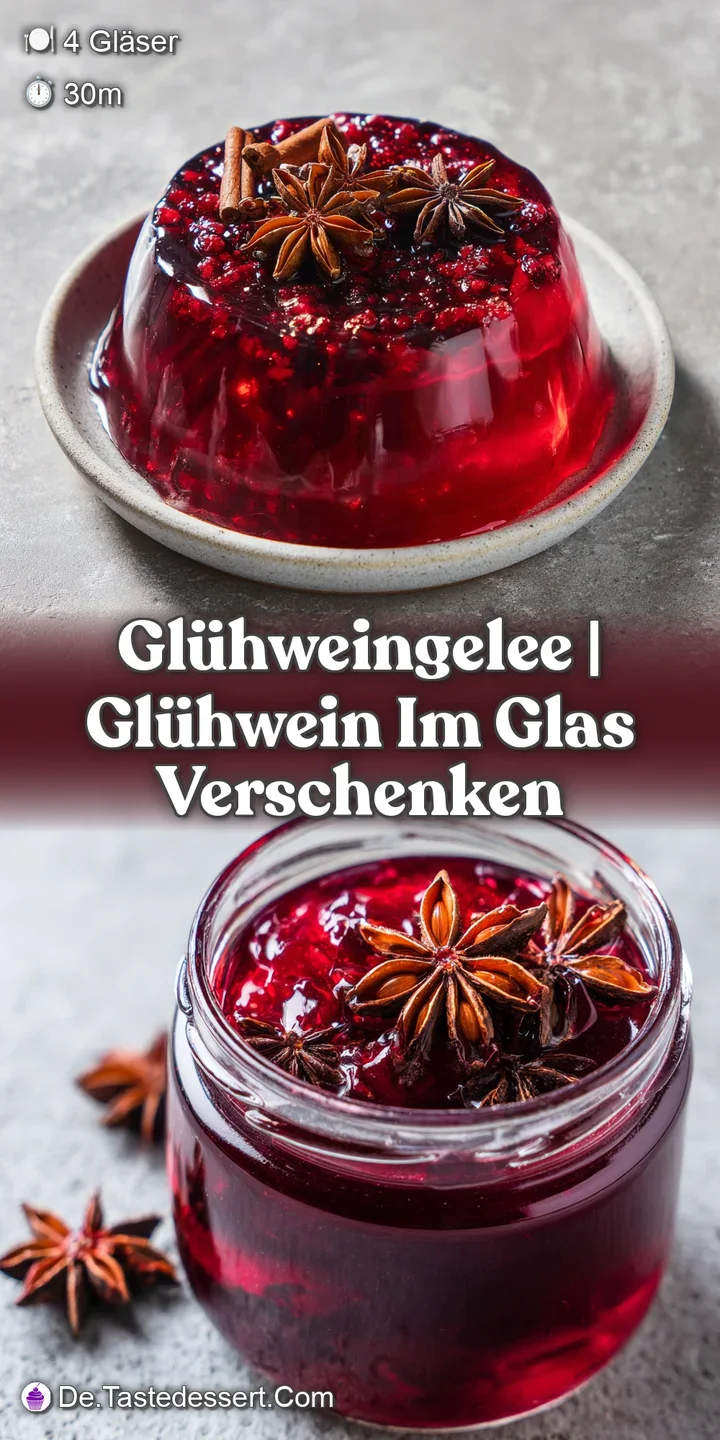 Nahaufnahme von zitterndem, dunkelrotem Gelee mit einer glatten, spiegelnden Textur in einem eleganten Glas.