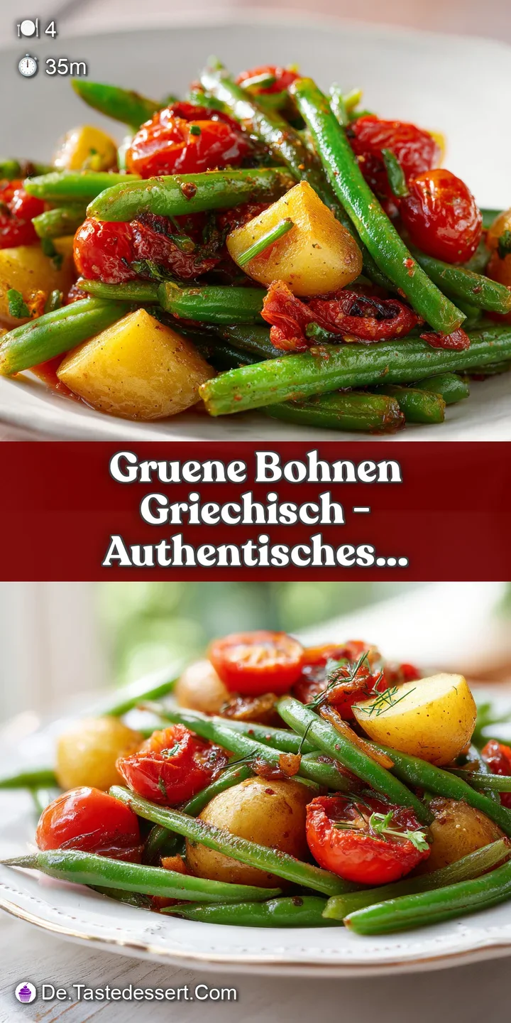 Close-up of plump, bright green beans and soft potato pieces coated in a glistening, savory dressing.