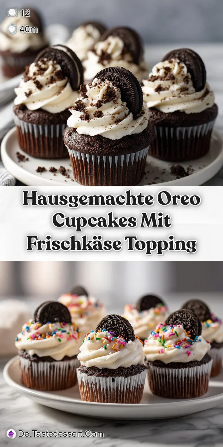 Close-up captures soft cupcake, rich, whipped frosting, and detail of Oreo cookie. Mouthwatering and indulgent.