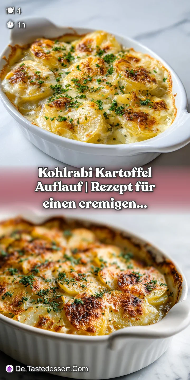 Close-up of baked potato and kohlrabi slices with strings of melted, golden-brown cheese.