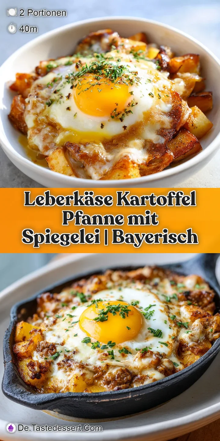 Close-up capturing the crispy edges of Leberk&auml;se, tender potatoes, and a vibrant, golden egg yolk oozing out.