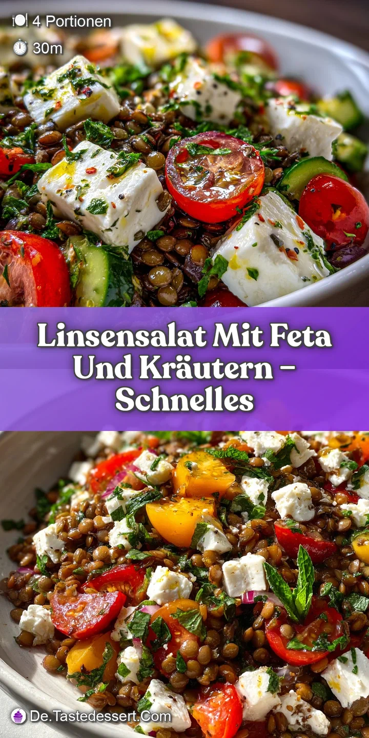 Close-up of lentil salad; earthy lentils, salty feta, bright herbs offer a fresh, textural delight in a visually appealing...