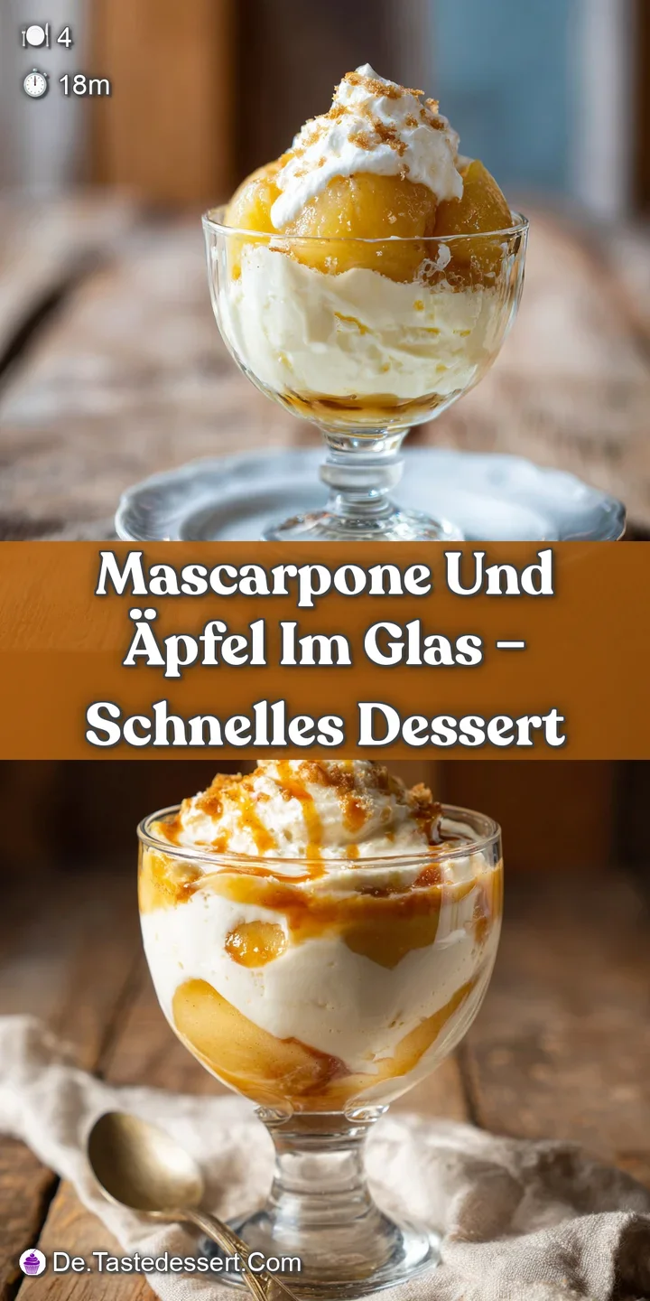 Close-up: Swirls of rich mascarpone cream meet spiced apples in a dessert glass. Hints of cinnamon and caramel gleam with ...