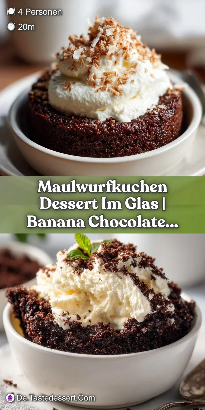 Nahaufnahme von fluffiger wei&szlig;er Creme und feuchten, dunklen Schokoladenkr&uuml;meln in einem transparenten Dessertglas.