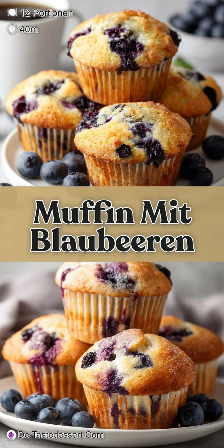 Close-up of a warm, golden muffin bursting with juicy blueberries, steam rising slightly, hinting at a soft, tender crumb.