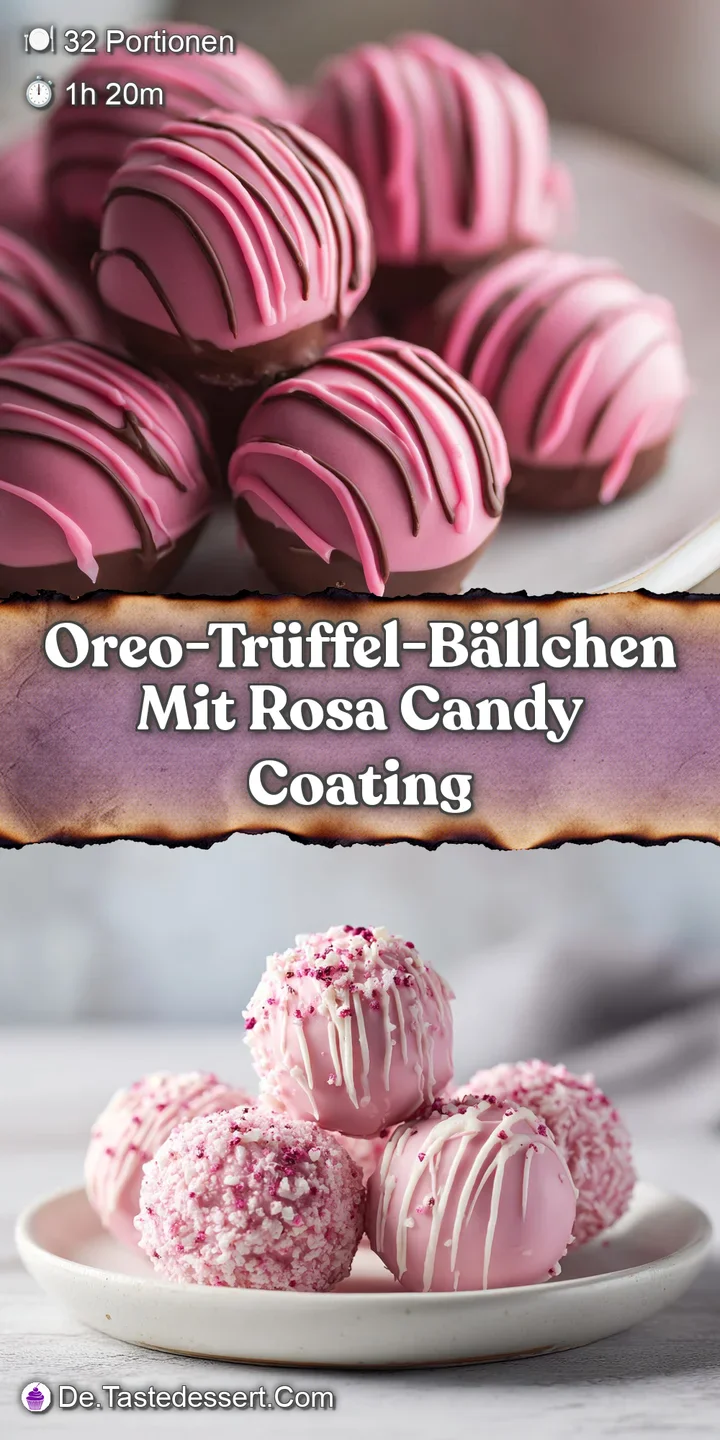 Close-up of a vibrant pink Oreo truffle, revealing a glimpse of the dark Oreo filling. Sweet, indulgent, and ready to eat.