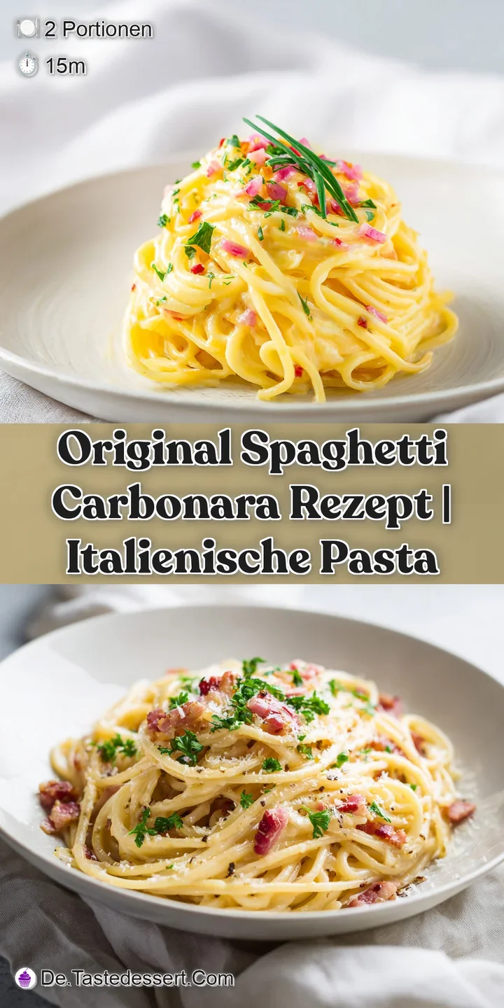 Close-up view of glossy carbonara: creamy sauce clinging to spaghetti, studded with crispy pancetta, and freshly cracked p...