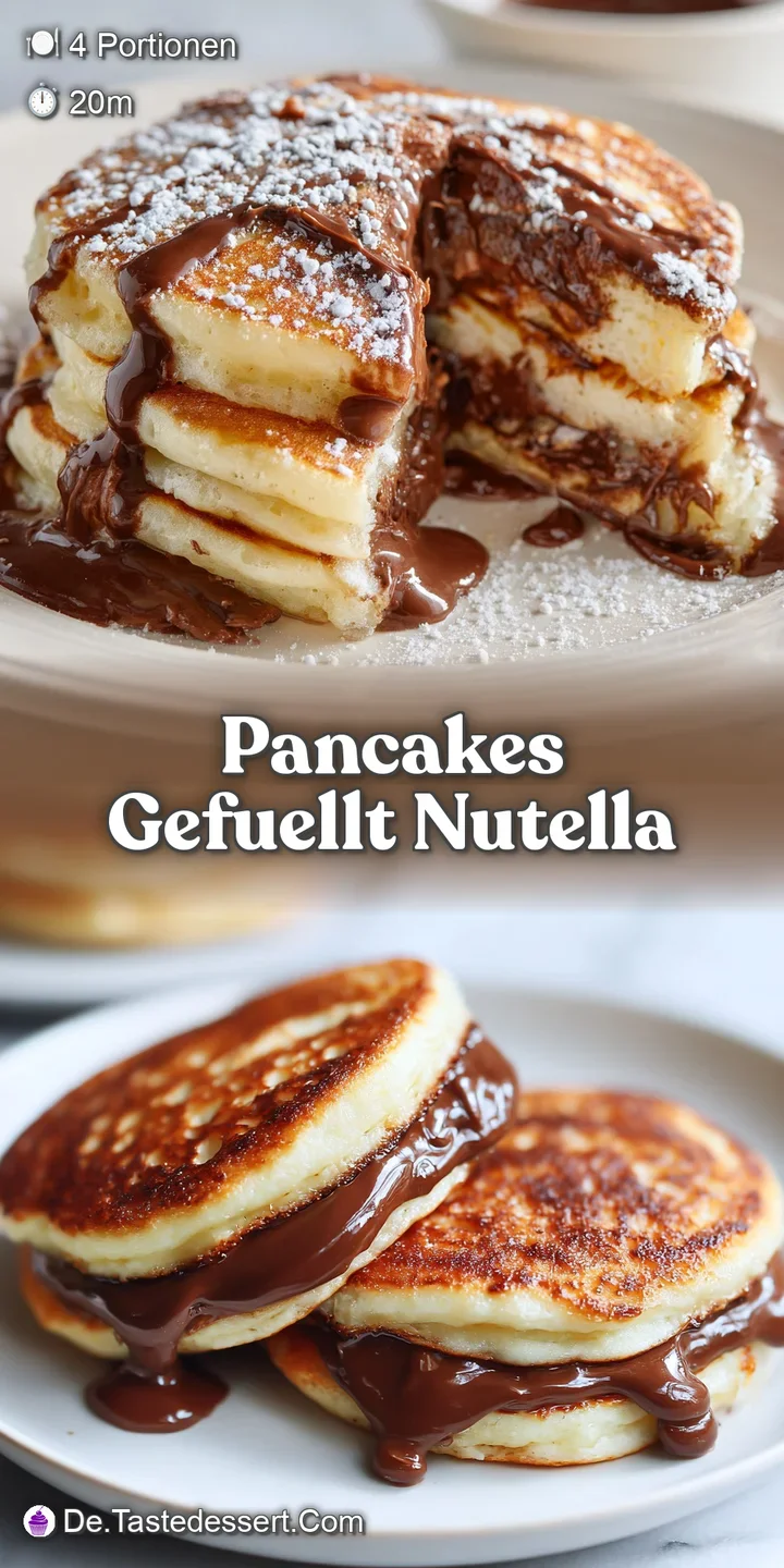 Close-up of a warm, golden pancake revealing a molten river of Nutella, hinting at its rich, sweet flavor.