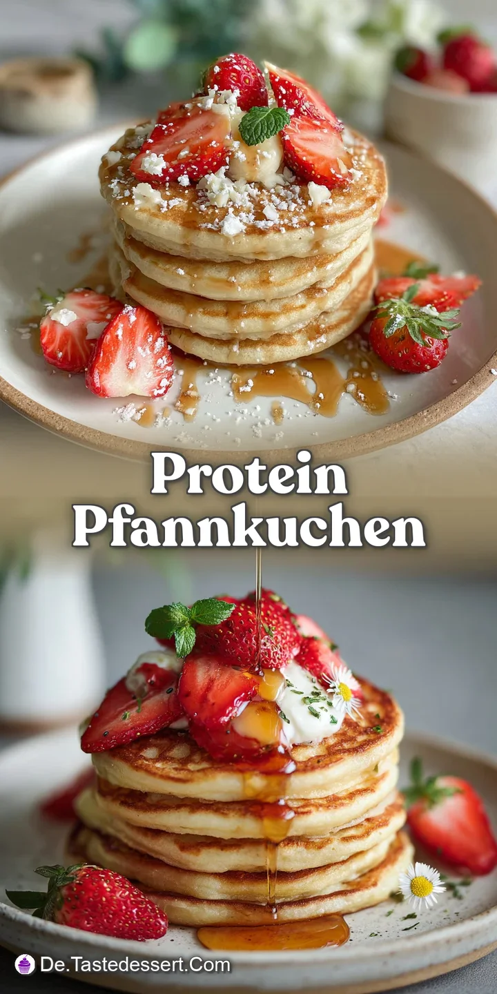 Close-up of a fluffy pancake. Soft texture with a light golden crust and dollops of fresh, creamy white quark.