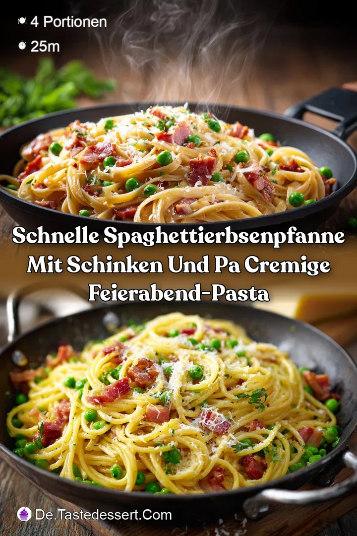 Schnelle SpaghettiErbsenPfanne mit Schinken und Pa Cremige Feierabend-Pasta