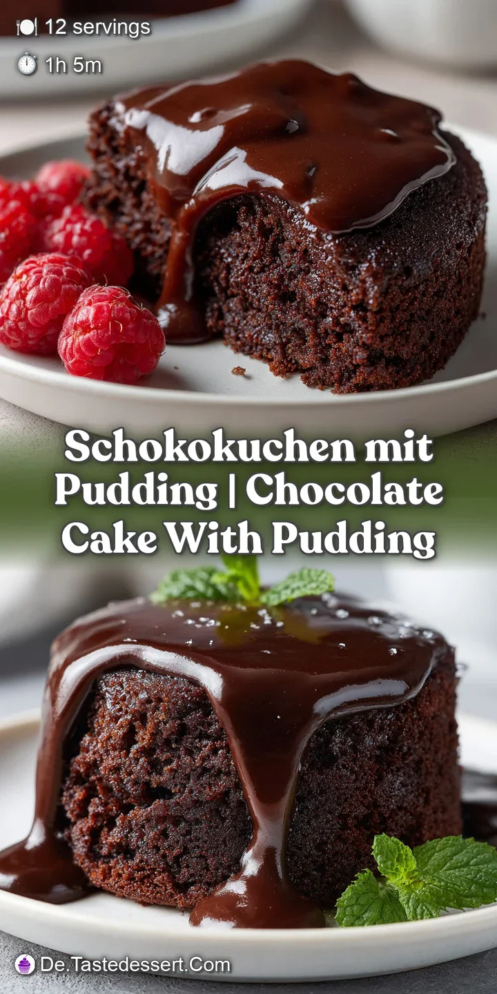 Nahaufnahme der weichen Kuchenstruktur mit einer glatten, schmelzenden Schokoladenschicht und cremigen Puddingtupfern.