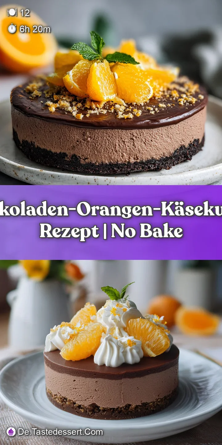 Close-up captures the smooth, creamy texture of chocolate orange cheesecake, with a tantalizing glimpse of the crust below.