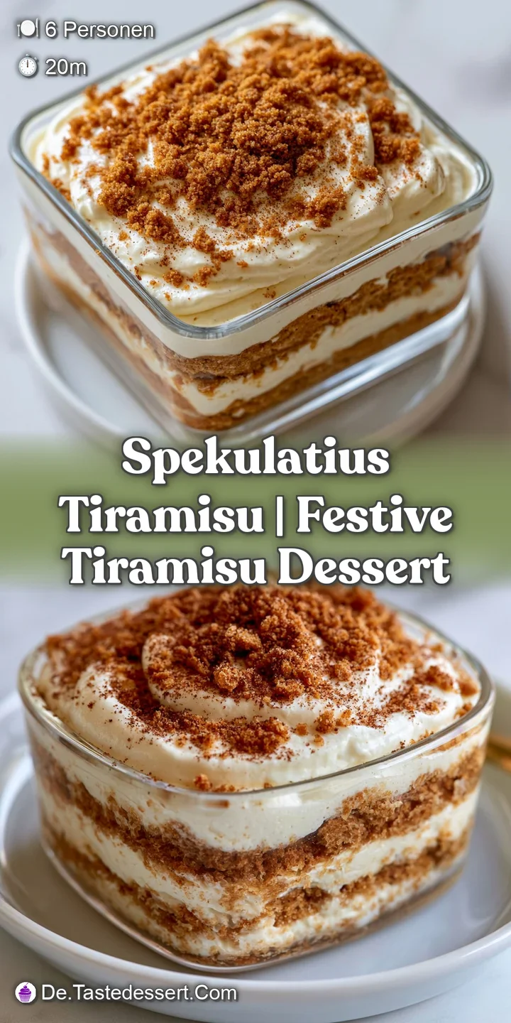 Detailaufnahme einer luftigen Creme mit groben, zimtigen Keksbr&ouml;seln und einem Hauch von Puderzucker im Fokus.