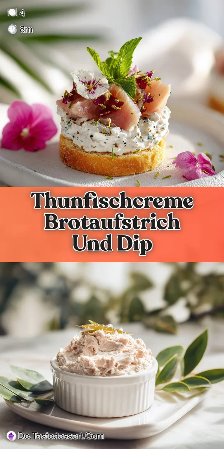 Close-up of creamy tuna dip, showing flecks of herbs and tuna. Soft, light texture with a tempting, savory look.