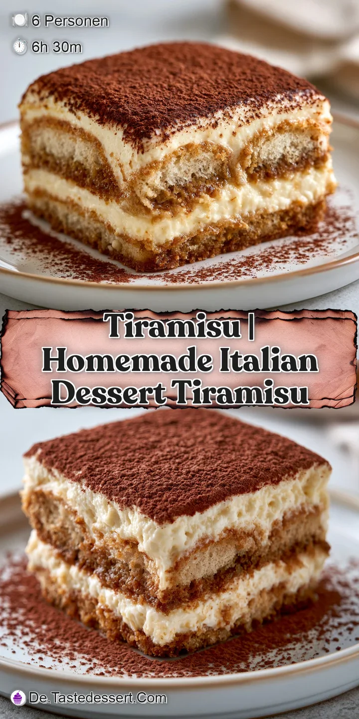 Nahaufnahme weicher Mascarpone-Schichten und kaffeegetr&auml;nkter Biskuits, best&auml;ubt mit zartem, dunkelbraunem Kakaopulver.