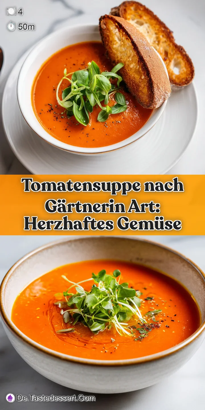 Close-up view of velvety tomato soup, flecked with herbs and tiny croutons, hints of steam rising from the bowl.