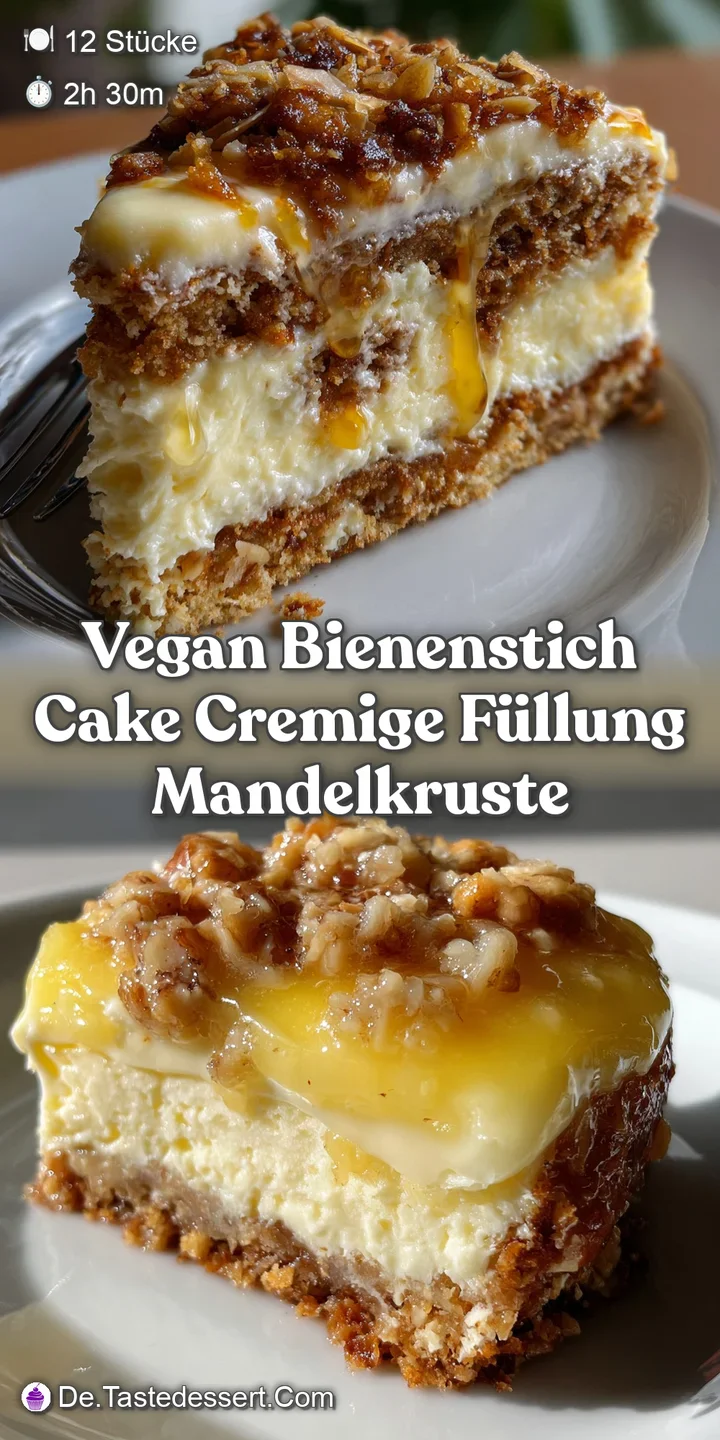 Vegan Bienenstich Cake Cremige F&uuml;llung Mandelkruste