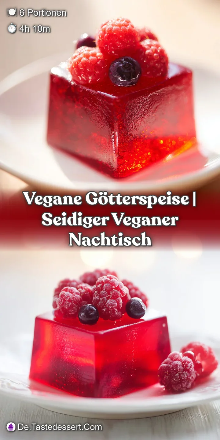 Nahaufnahme einer zitternden, transparenten roten Dessertschicht, durch die das Licht weich und gl&auml;nzend hindurchscheint.