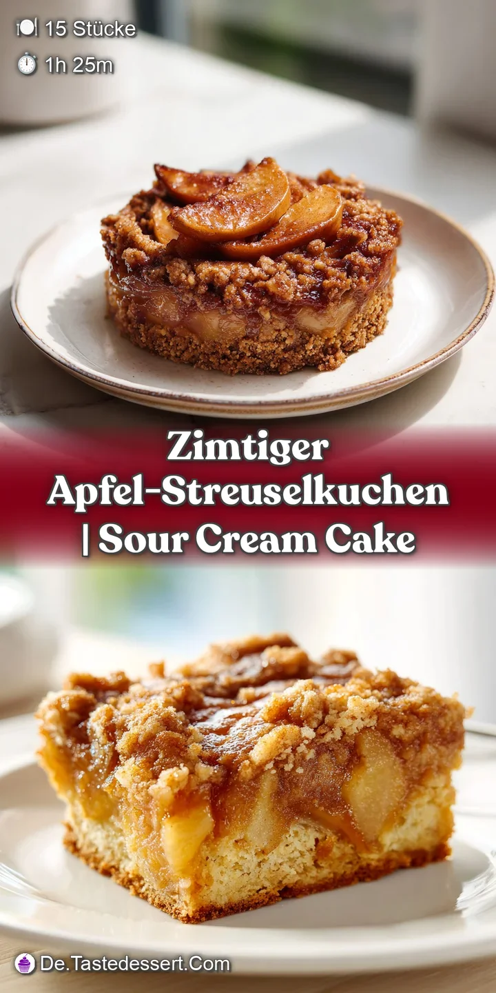 Nahaufnahme von gl&auml;nzenden Apfelst&uuml;cken und groben, butterigen Streuseln auf einer weichen, cremigen wei&szlig;en Unterlage.