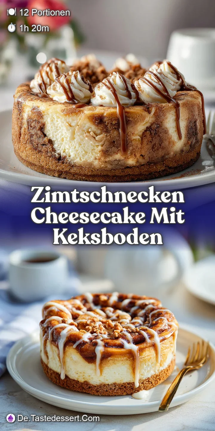 Close-up view of a Zimtschnecken cheesecake showcasing the rich, swirled cinnamon filling and golden brown cookie crust de...