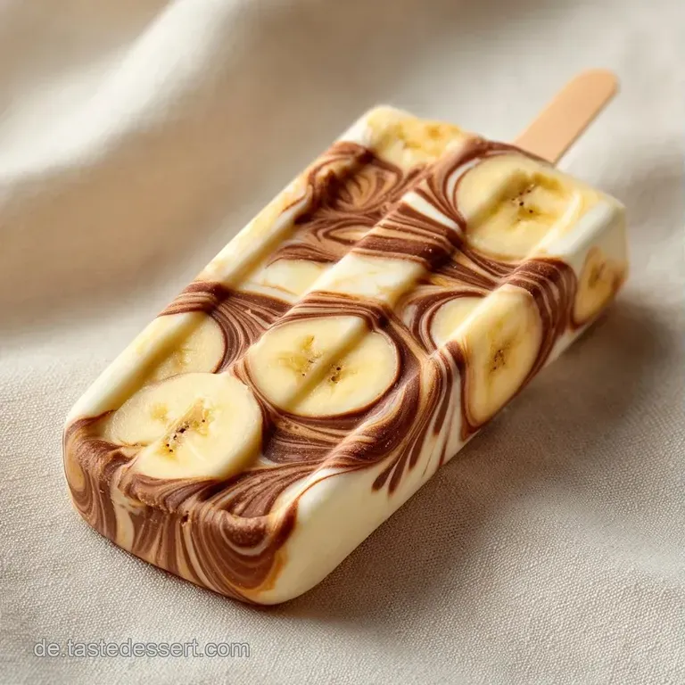 Elegante Anordnung von hellgelben Fruchteis auf wei&szlig;er Keramik, garniert mit frischen, weichen Bananenscheiben.