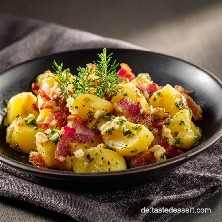 Bayerischer Kartoffelsalat: Warm w&uuml;rzig und das Original Rezept mit Speck