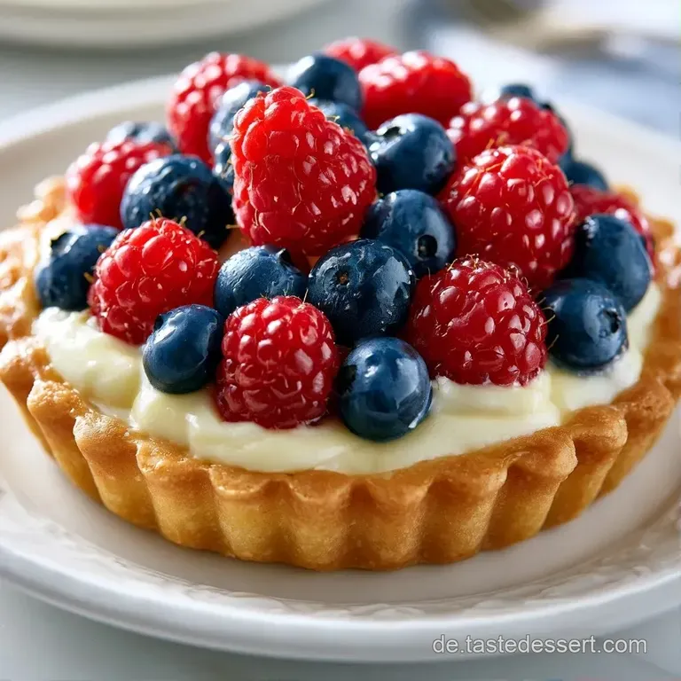 Elegante Anrichtung einer hellen Creme auf wei&szlig;em Porzellan mit gl&auml;nzenden Beeren und einem feinen Fruchtspiegel.