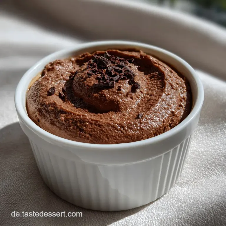 Elegant small glass filled with airy chocolate mousse, garnished with fresh raspberries and a delicate chocolate curl. Vel...